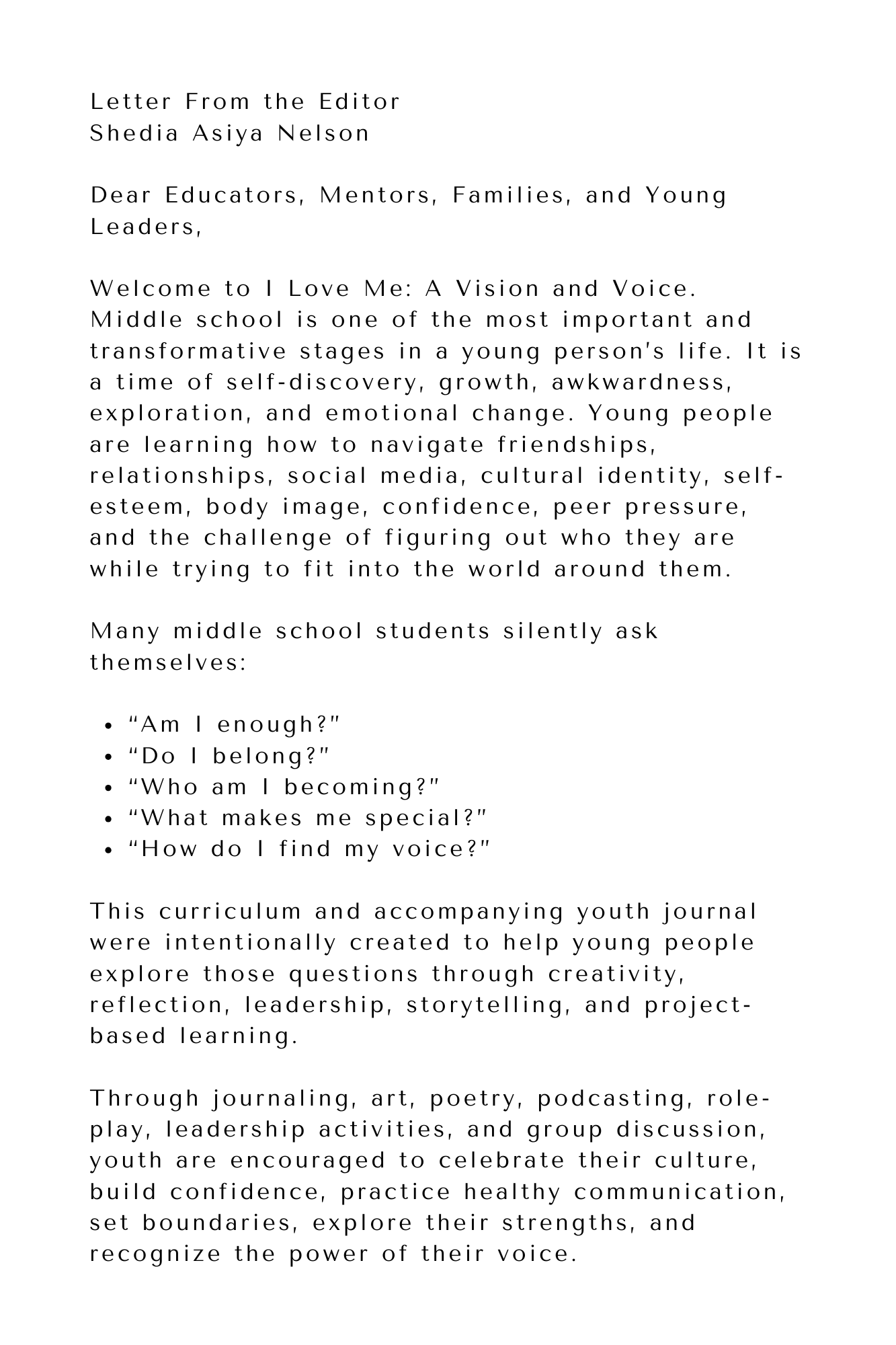 I Love Me: My Story My Power, a facilitator guide